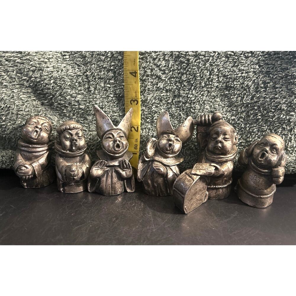 Set of 6 Singing Monk & Nun Figurines Handcrafted Italy Pewter Vintage